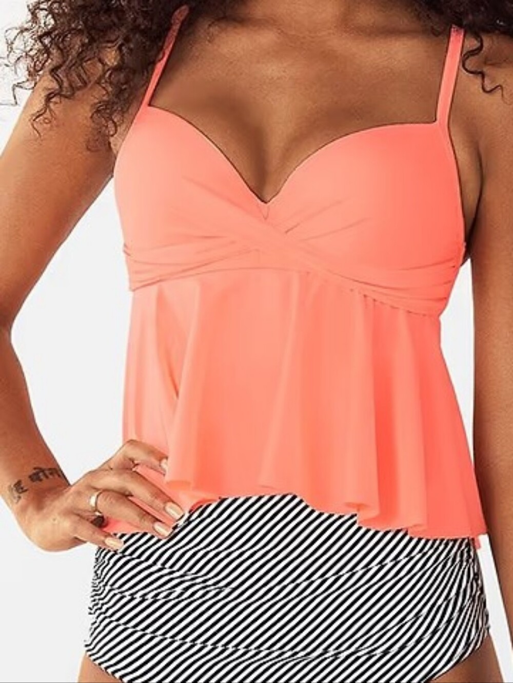 Cupshe Coral Peach Peplum Tankini Swim Top Size S NWOT